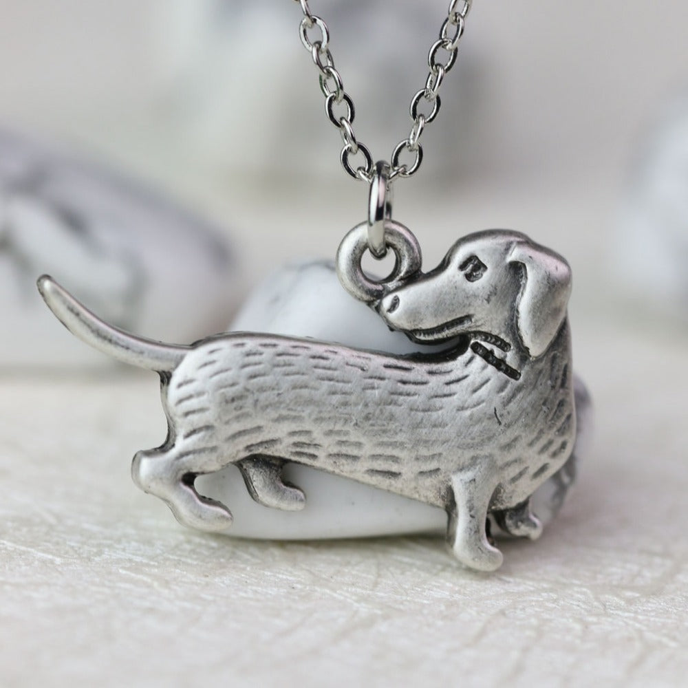 Petrified Antique Silver Dachshund Necklace and Charm 🐾